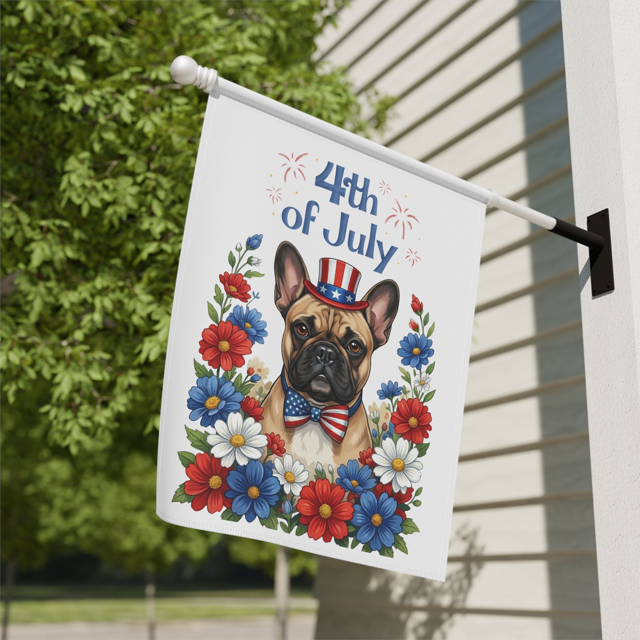 4th of July Patriotic French Bulldog Garden Flag - yard display - Dragonfire Gardens