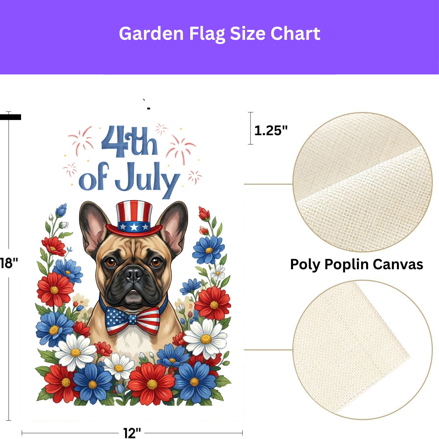 4th of July Patriotic French Bulldog Garden Flag - double-sided design - Dragonfire Gardens
