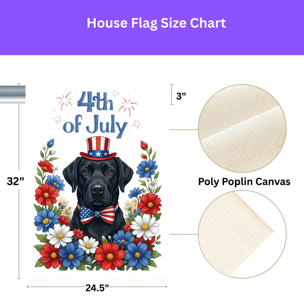 4th of July Patriotic Black Labrador Retriever Garden Flag - size comparison - Dragonfire Gardens