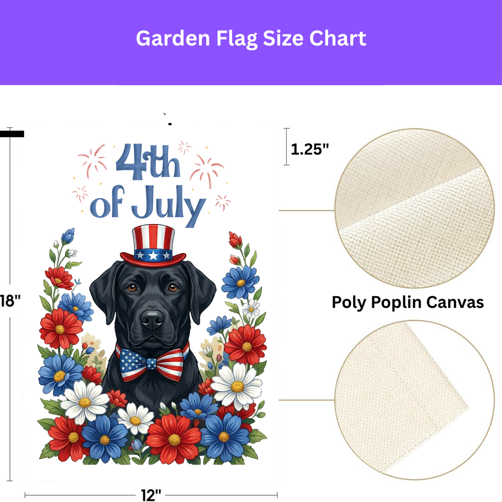4th of July Patriotic Black Labrador Retriever Garden Flag - double-sided design - Dragonfire Gardens