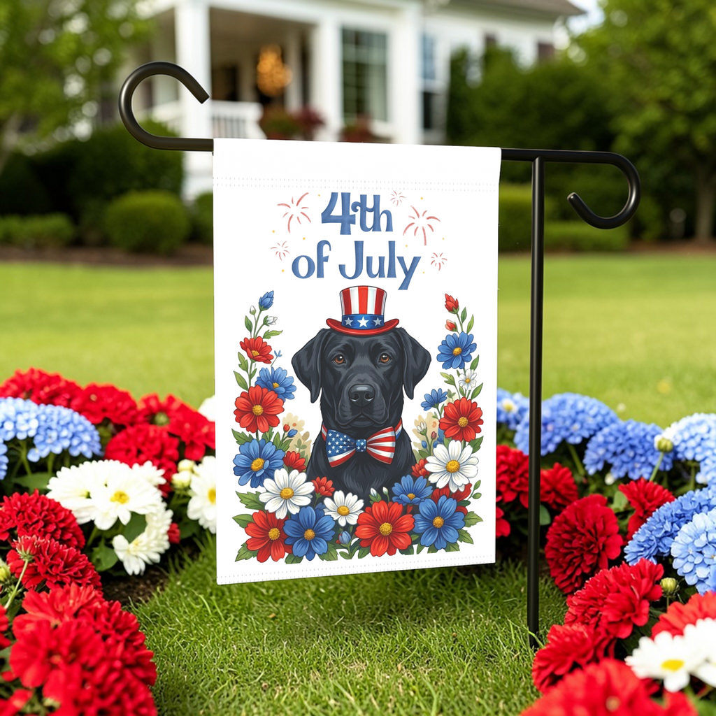 4th of July Patriotic Black Labrador Retriever Garden Flag - outdoor display - Dragonfire Gardens