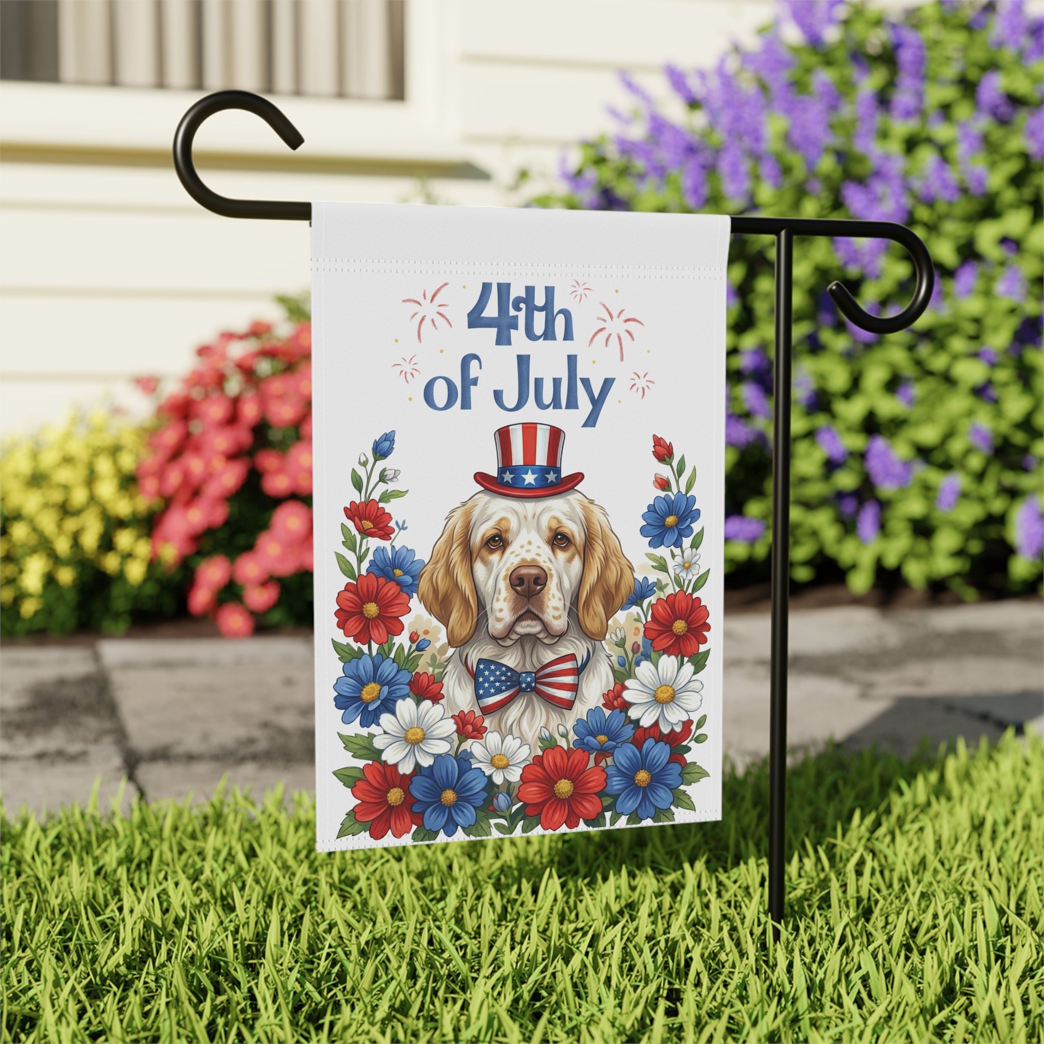 4th of July Patriotic Clumber Spaniel Garden Flag