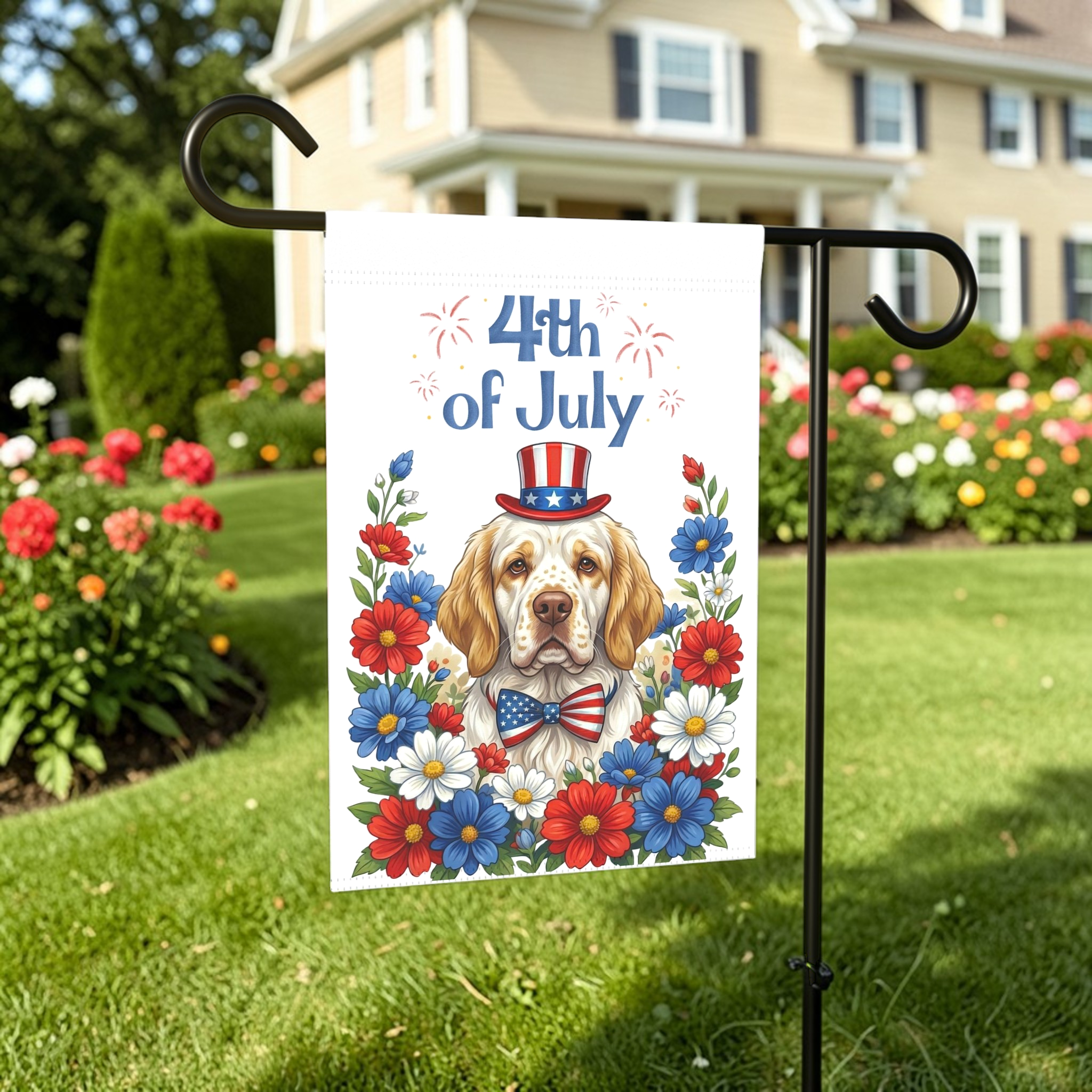 4th of July Patriotic Clumber Spaniel Garden Flag