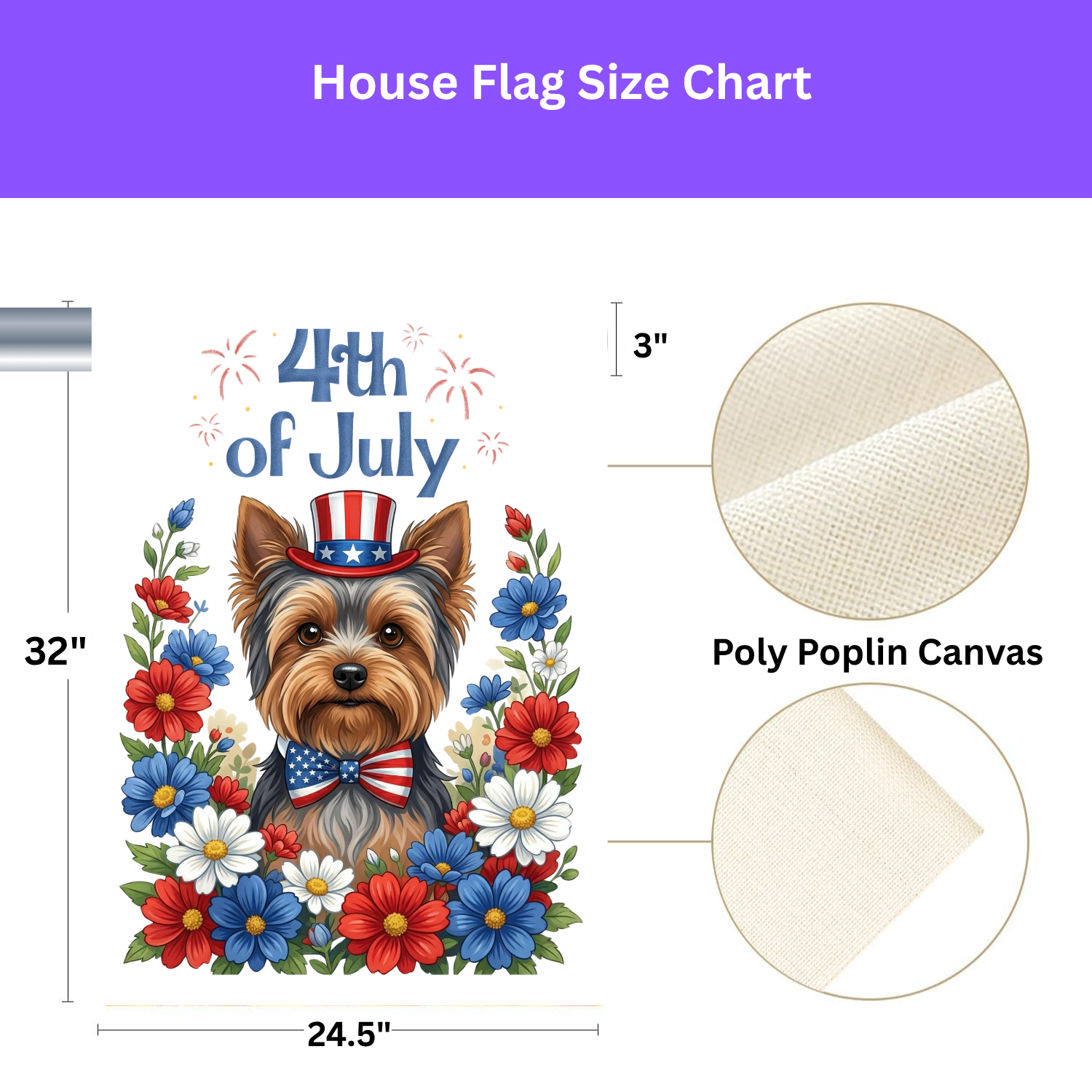 4th of July Patriotic Yorkshire Terrier Garden Flag - size comparison - Dragonfire Gardens