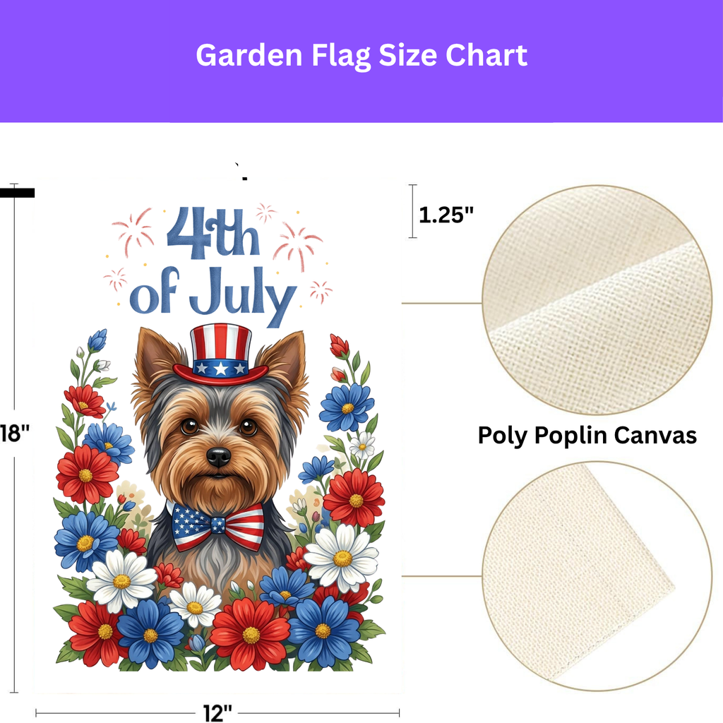 4th of July Patriotic Yorkshire Terrier Garden Flag - double-sided design - Dragonfire Gardens