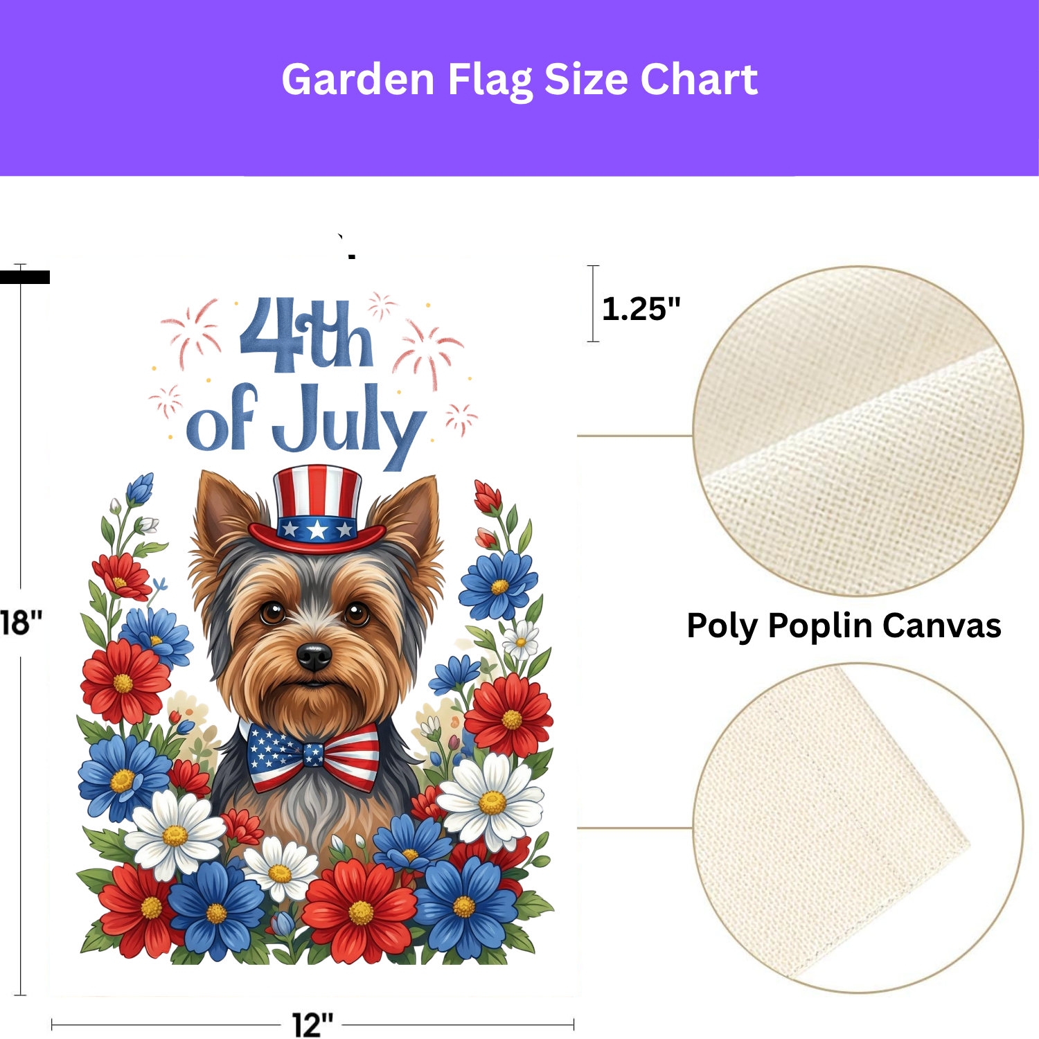 4th of July Patriotic Yorkshire Terrier Garden Flag - double-sided design - Dragonfire Gardens