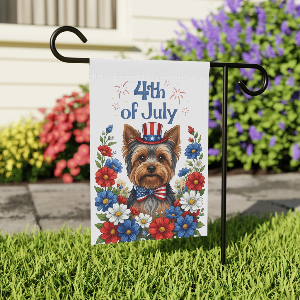 4th of July Patriotic Yorkshire Terrier Garden Flag - close-up detail - Dragonfire Gardens