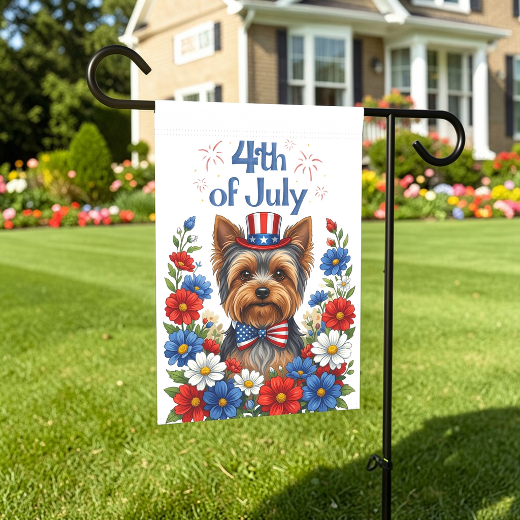 4th of July Patriotic Yorkshire Terrier Garden Flag - outdoor display - Dragonfire Gardens