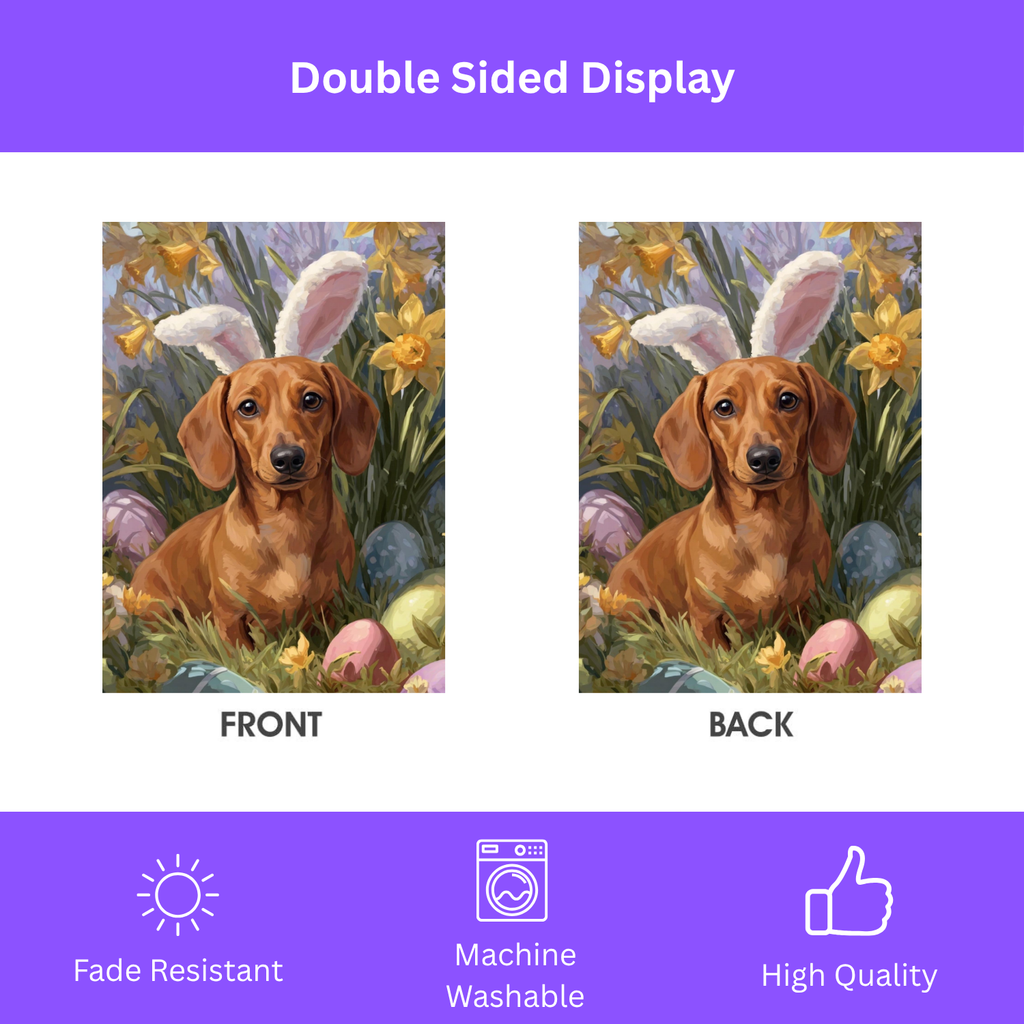 Pink Bunny Ears Short Haired Dachshund Easter Garden Flag - porch decor - Dragonfire Gardens