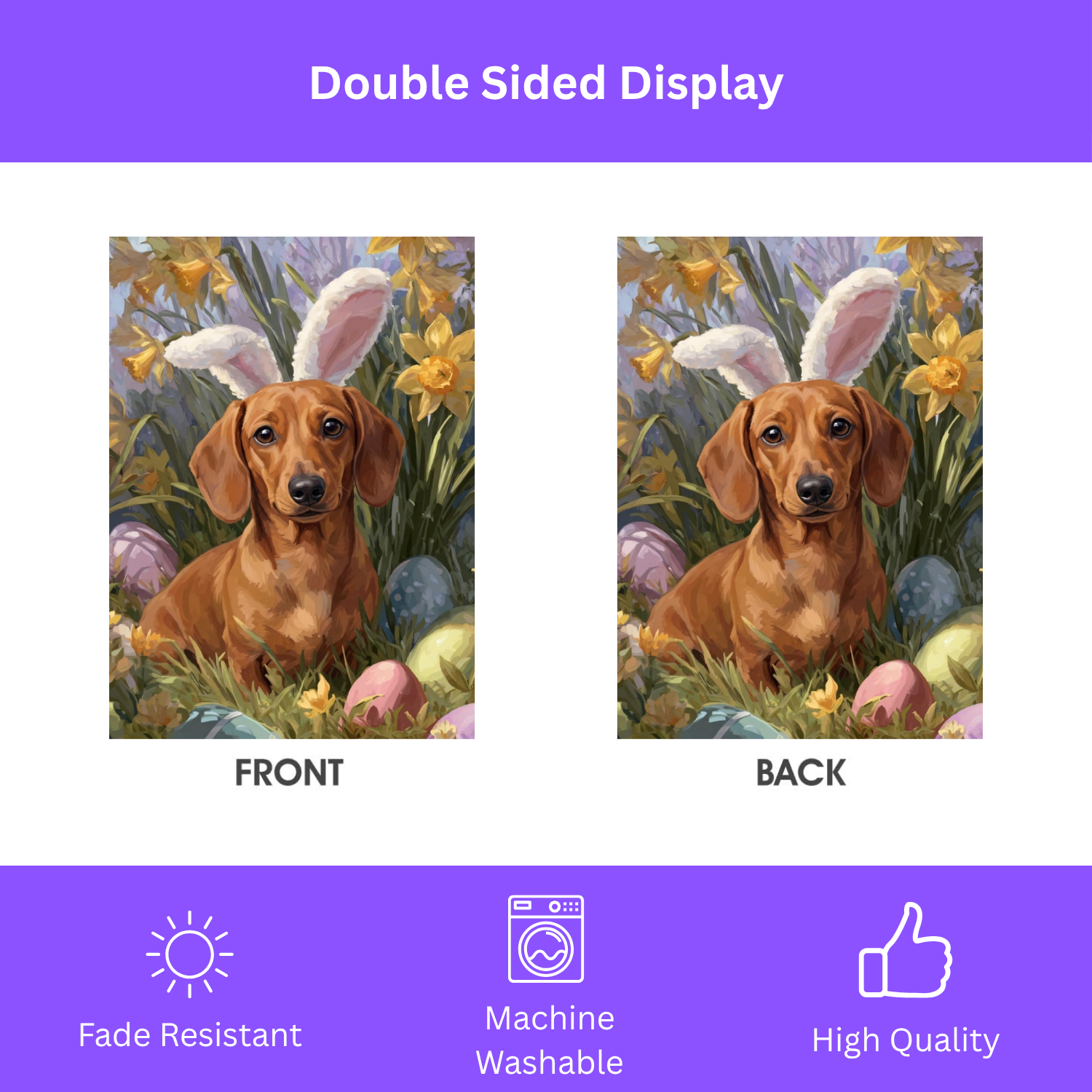 Pink Bunny Ears Short Haired Dachshund Easter Garden Flag