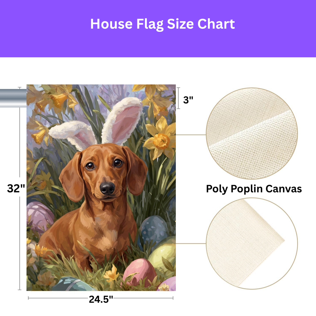 Pink Bunny Ears Short Haired Dachshund Easter Garden Flag - size comparison - Dragonfire Gardens