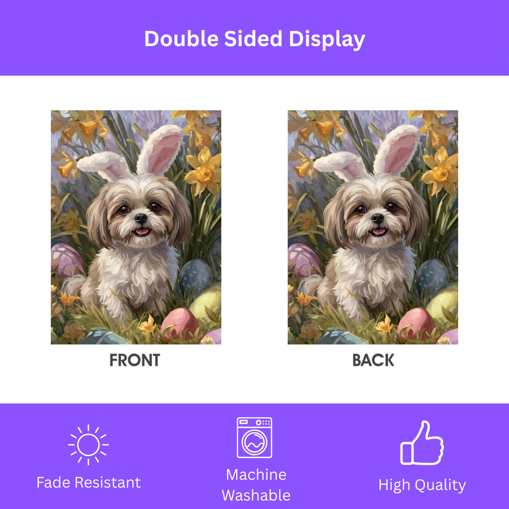 Pink Bunny Ear Shih Tzu Easter Garden Flag - porch decor - Dragonfire Gardens