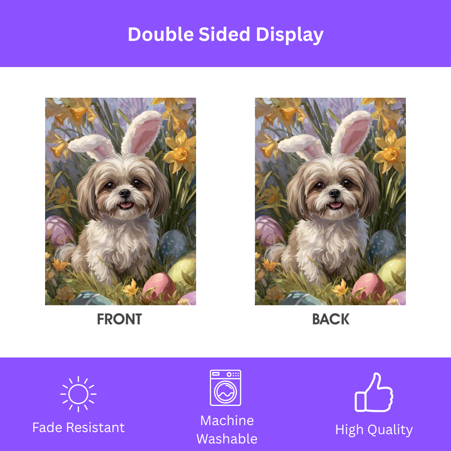 Pink Bunny Ear Shih Tzu Easter Garden Flag