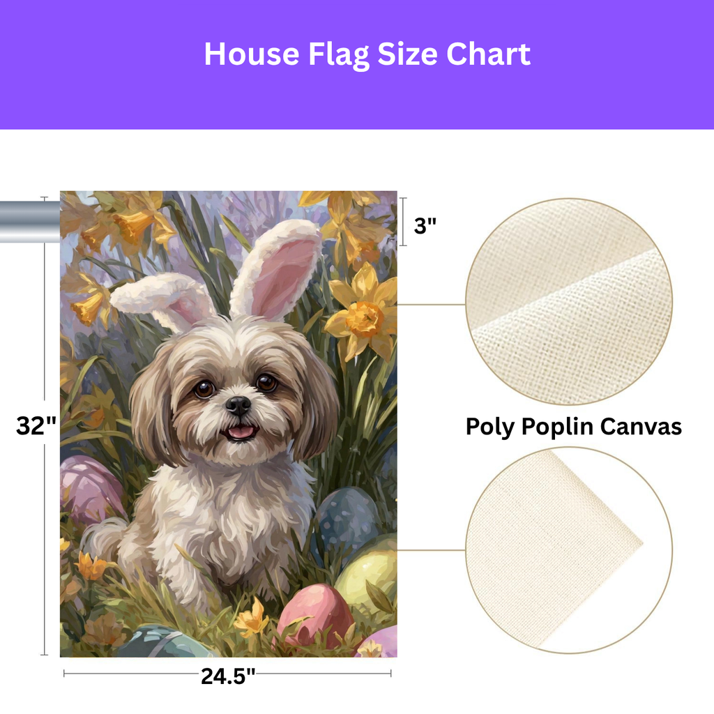 Pink Bunny Ear Shih Tzu Easter Garden Flag - size comparison - Dragonfire Gardens