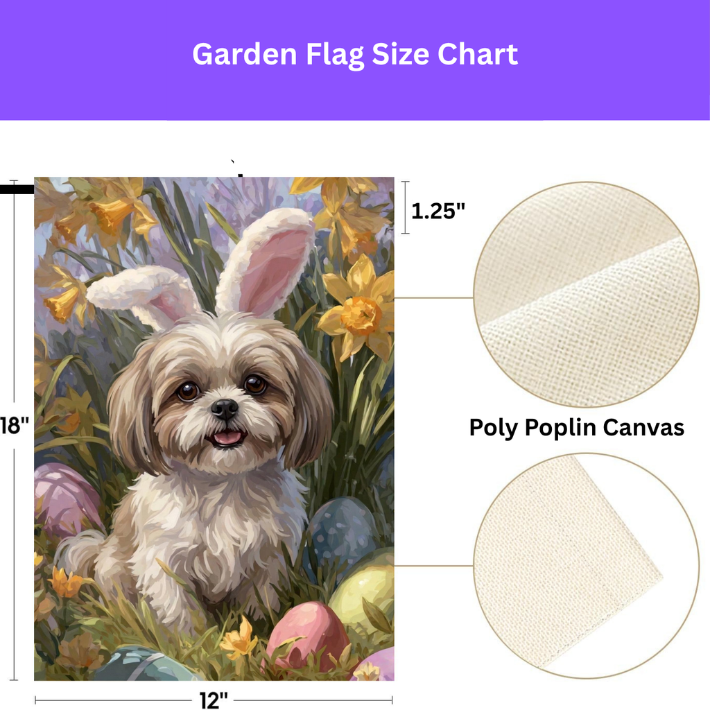 Pink Bunny Ear Shih Tzu Easter Garden Flag - double-sided design - Dragonfire Gardens