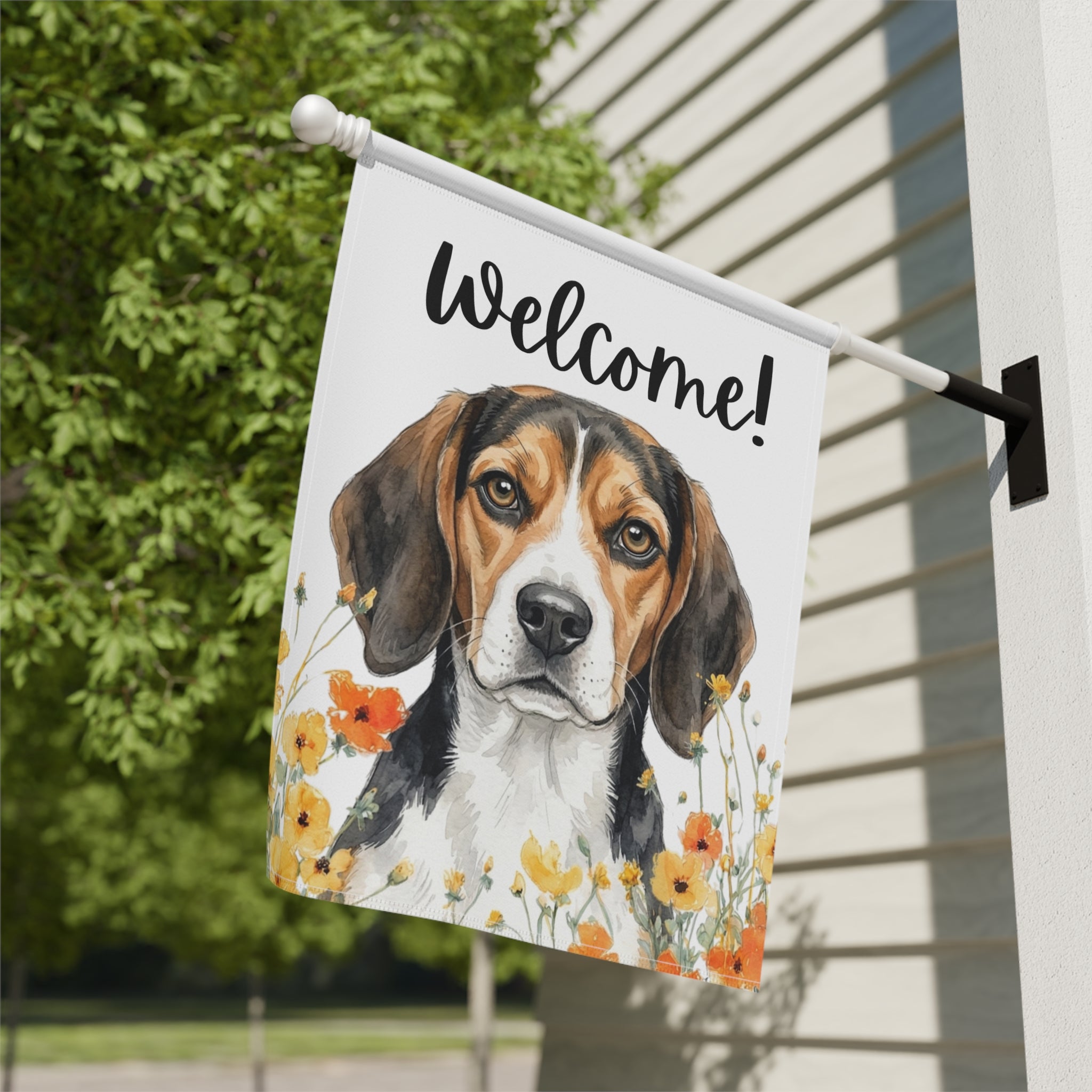 Yellow Poppies Beagle Welcome Garden Flag - yard display - Dragonfire Gardens