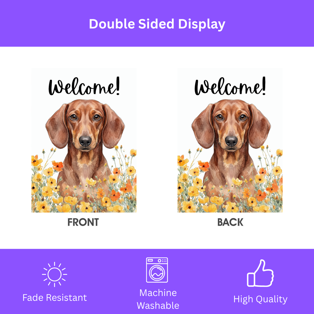 Yellow Poppies Dachshund Welcome Garden Flag
