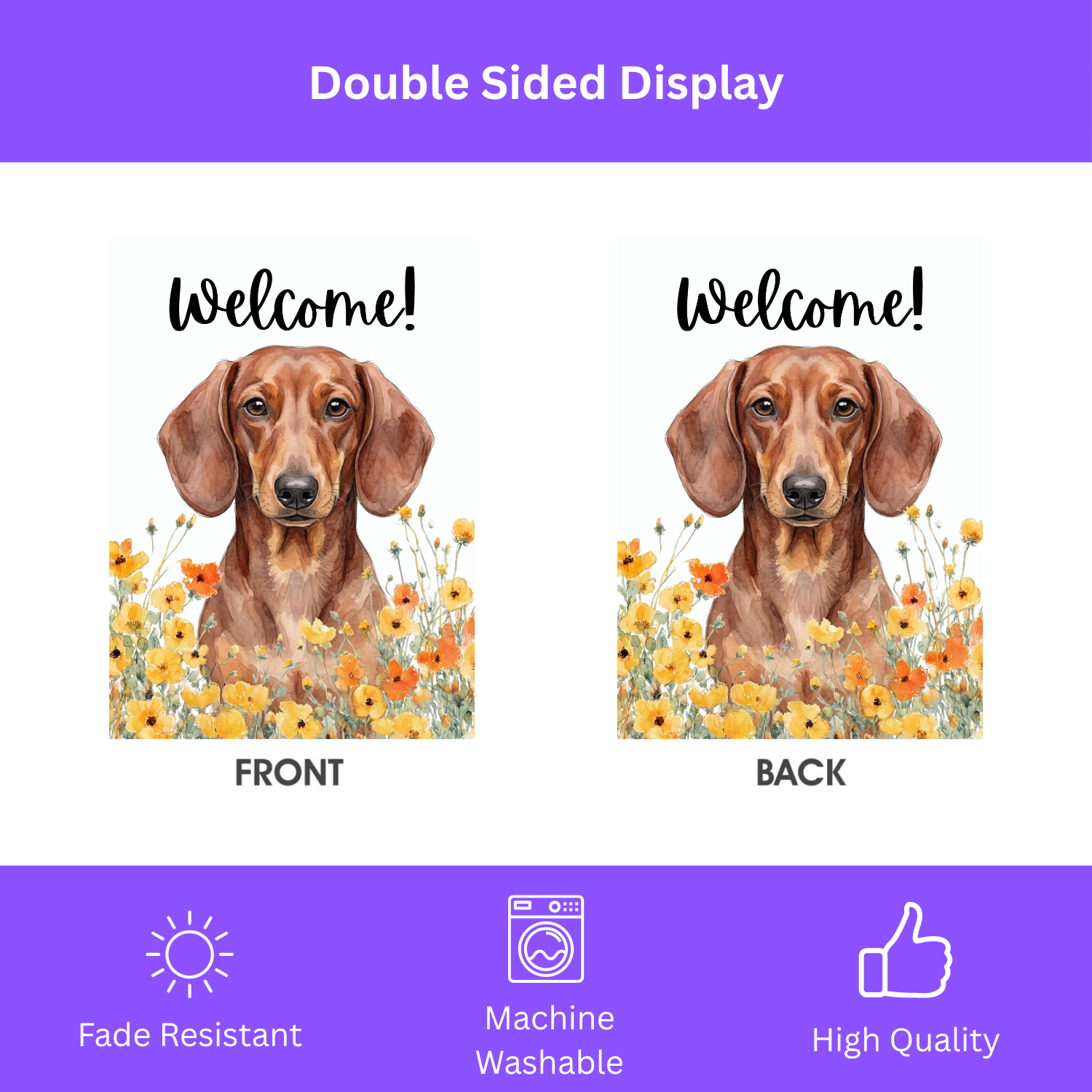 Yellow Poppies Dachshund Welcome Garden Flag