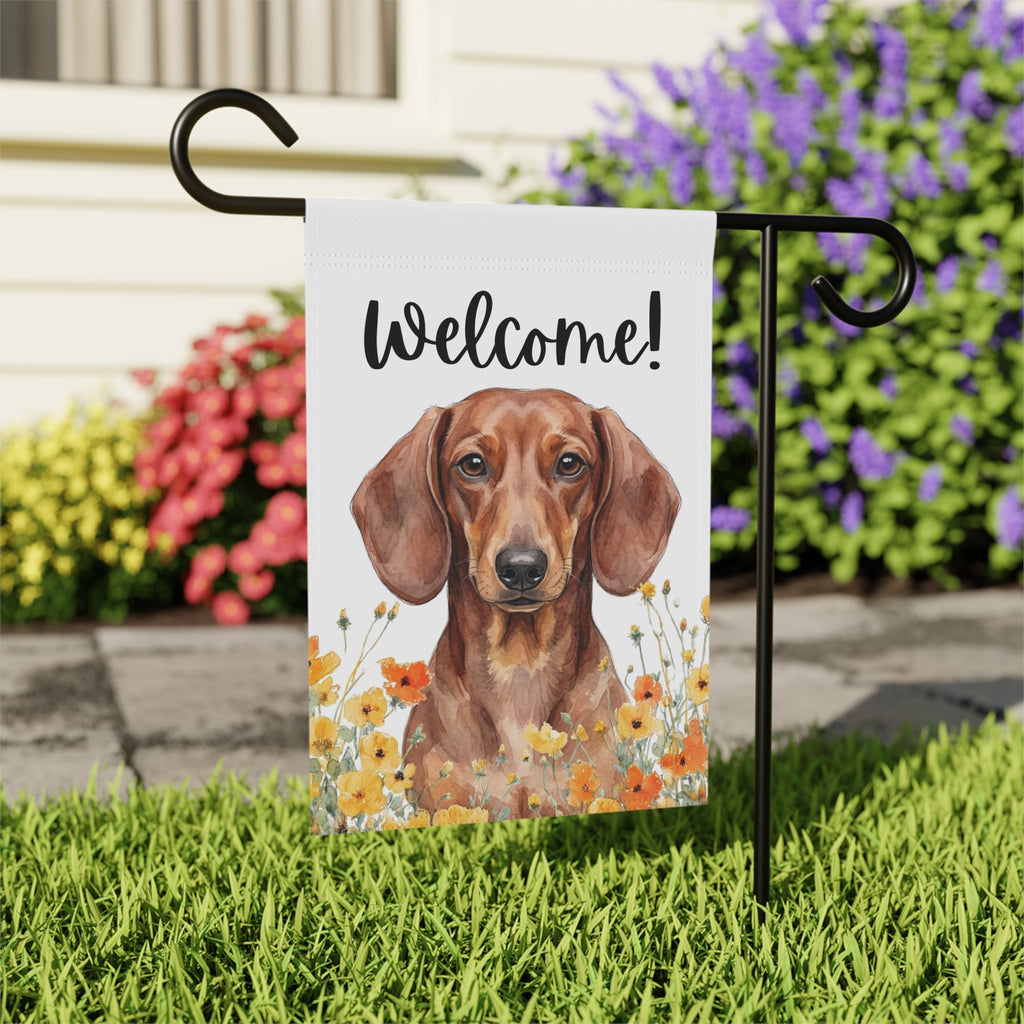 Yellow Poppies Dachshund Welcome Garden Flag