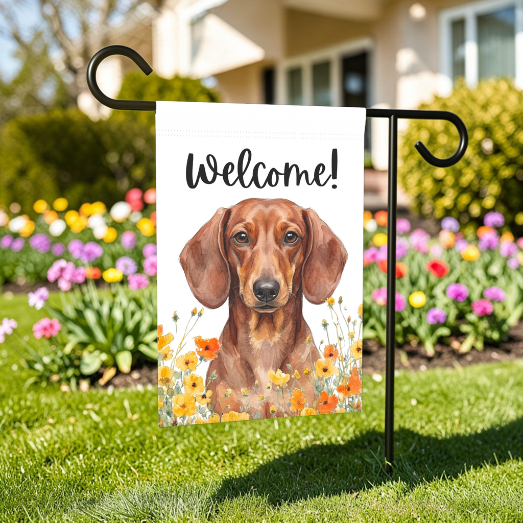 Yellow Poppies Dachshund Welcome Garden Flag