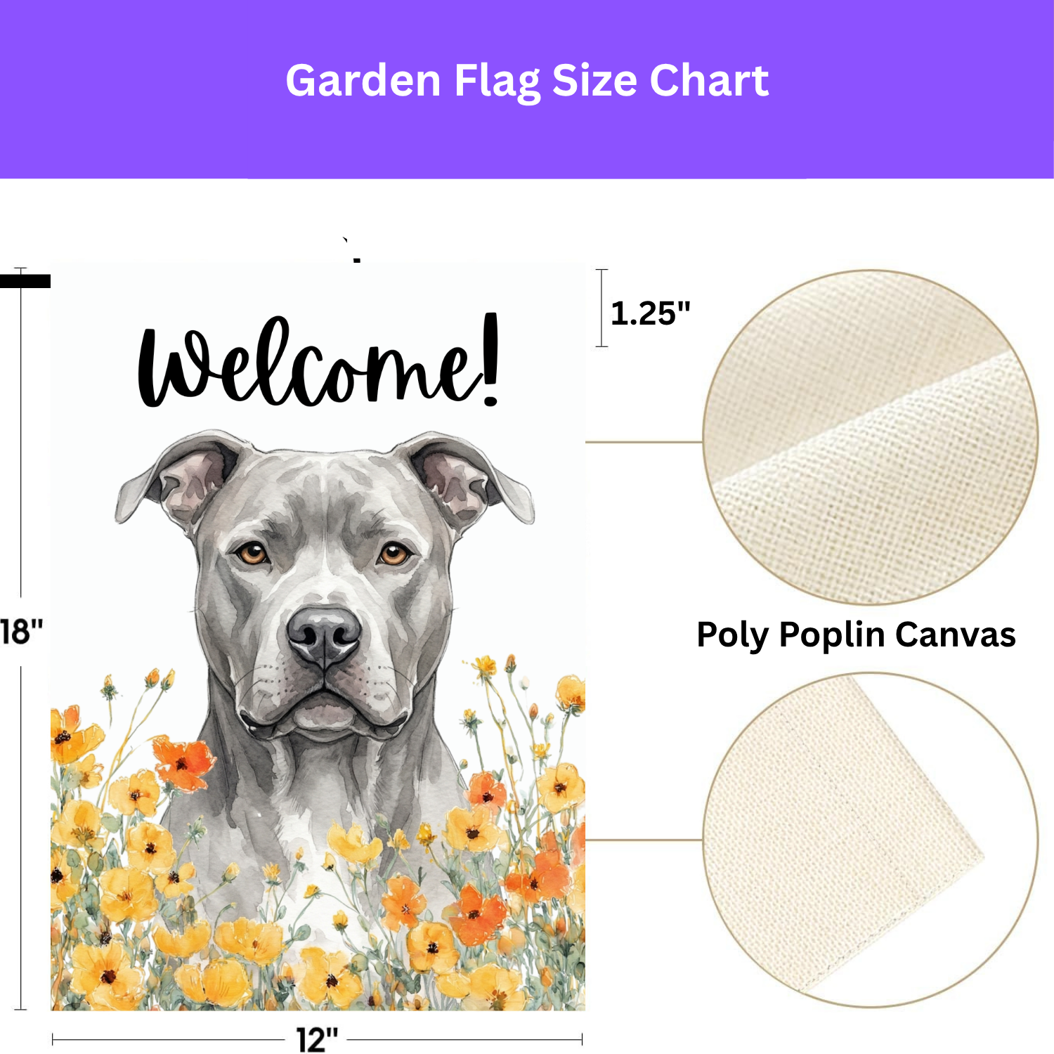 Yellow Poppies Gray American Pitbull Welcome Garden Flag - double-sided design - Dragonfire Gardens