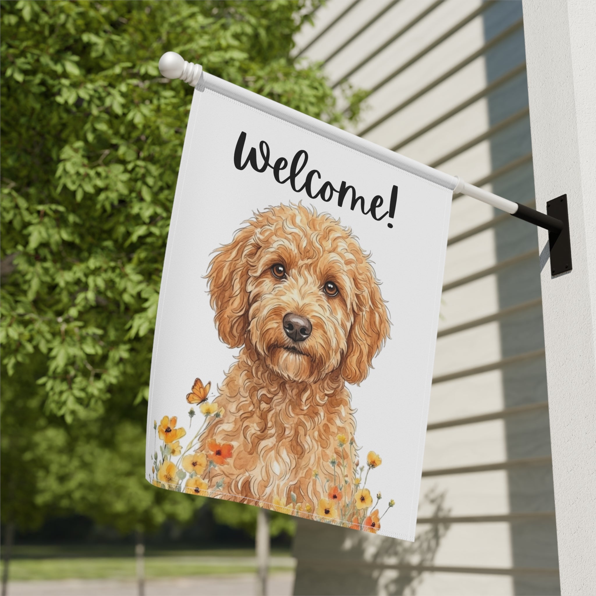 Yellow Poppies Golden Noodle Welcome Garden Flag - double-sided design - Dragonfire Gardens