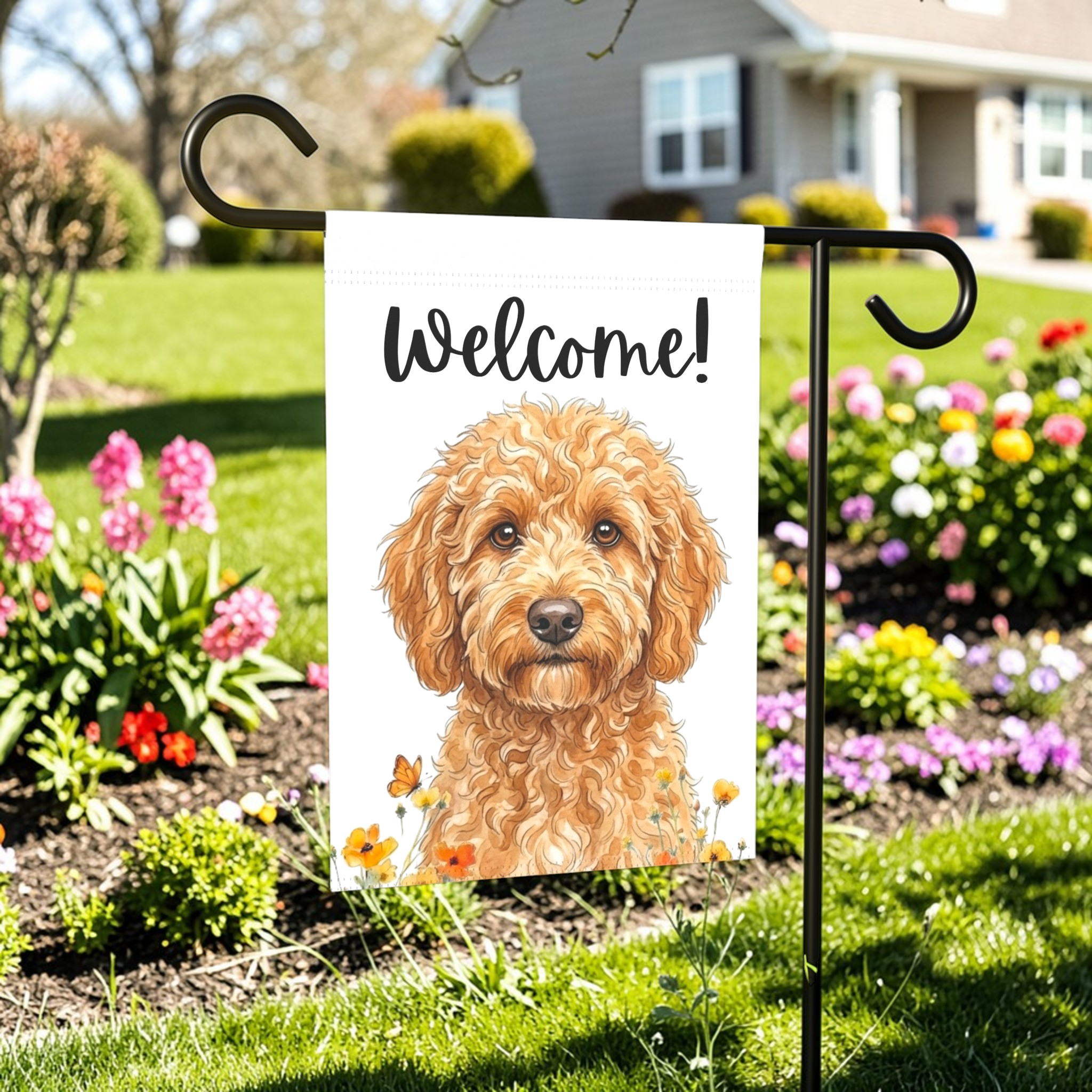 Yellow Poppies Golden Noodle Welcome Garden Flag - porch decor - Dragonfire Gardens