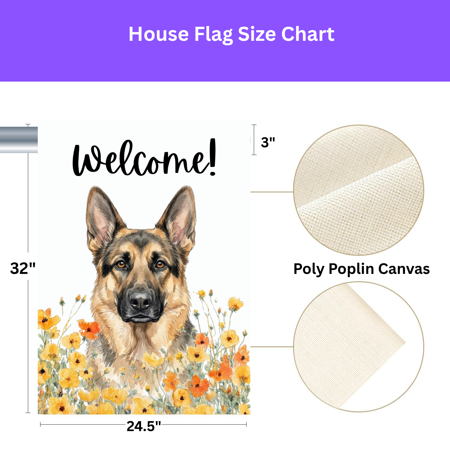 Yellow Poppies German Shepherd Welcome Garden Flag - porch decor - Dragonfire Gardens
