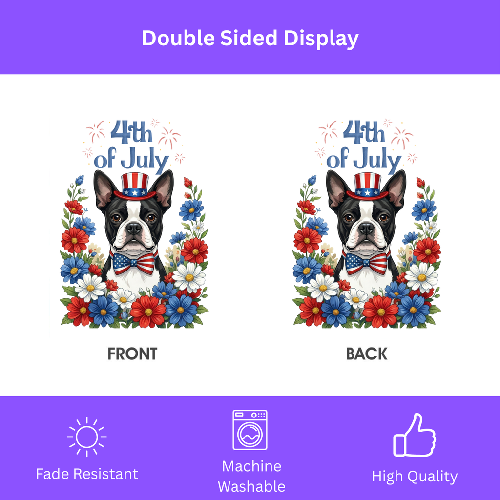 4th of July Black and White Boston Terrier Garden Flag - porch decor - Dragonfire Gardens