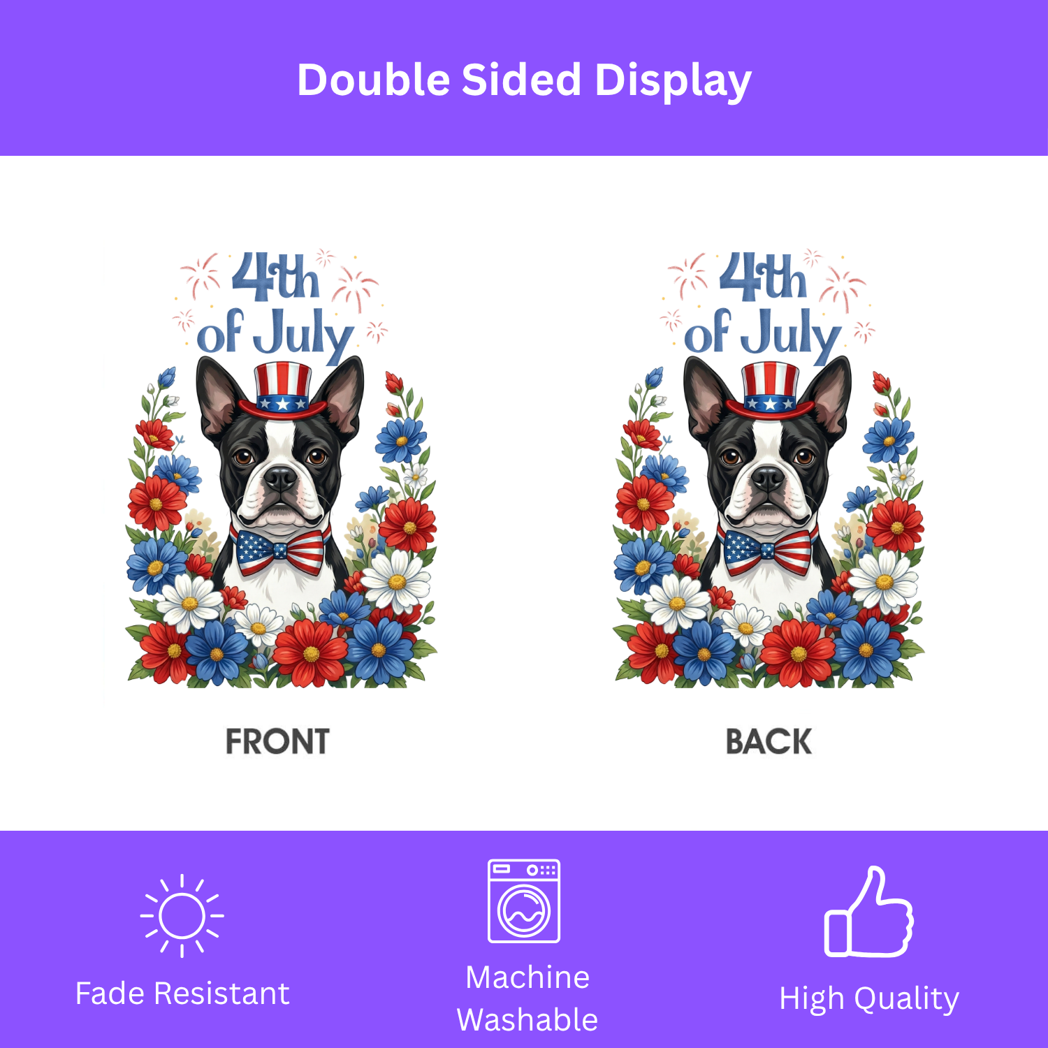 4th of July Black and White Boston Terrier Garden Flag - porch decor - Dragonfire Gardens