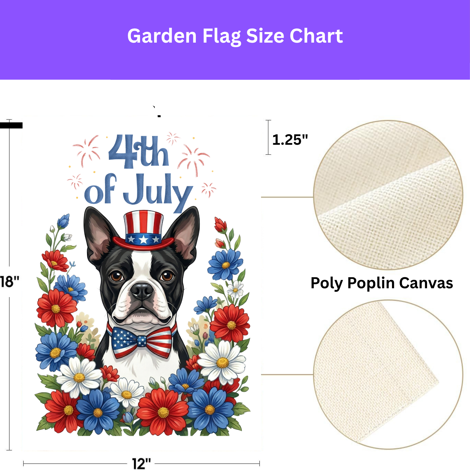 4th of July Black and White Boston Terrier Garden Flag - double-sided design - Dragonfire Gardens