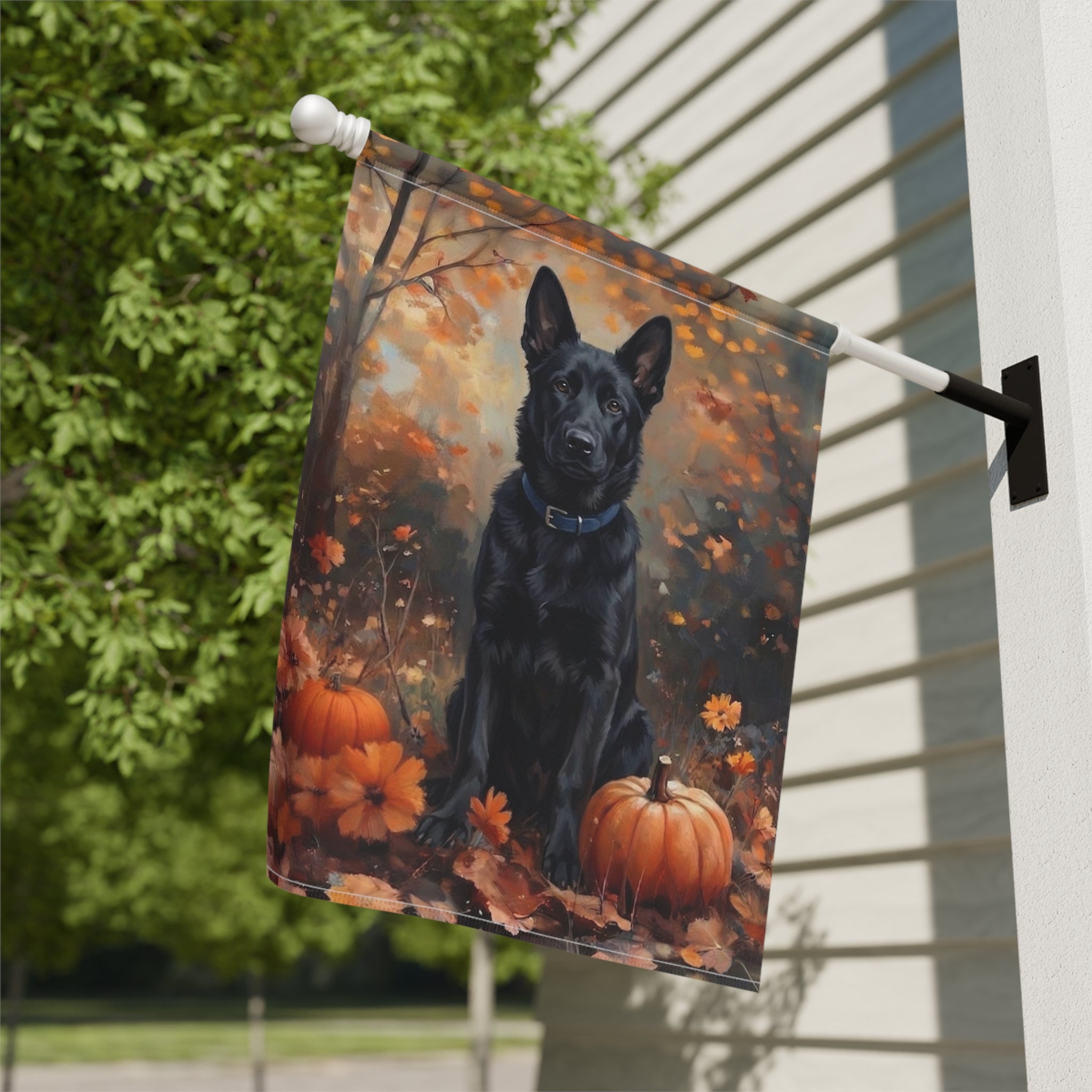 Fall Black German Shepherd Autumn Garden Flag - yard display - Dragonfire Gardens