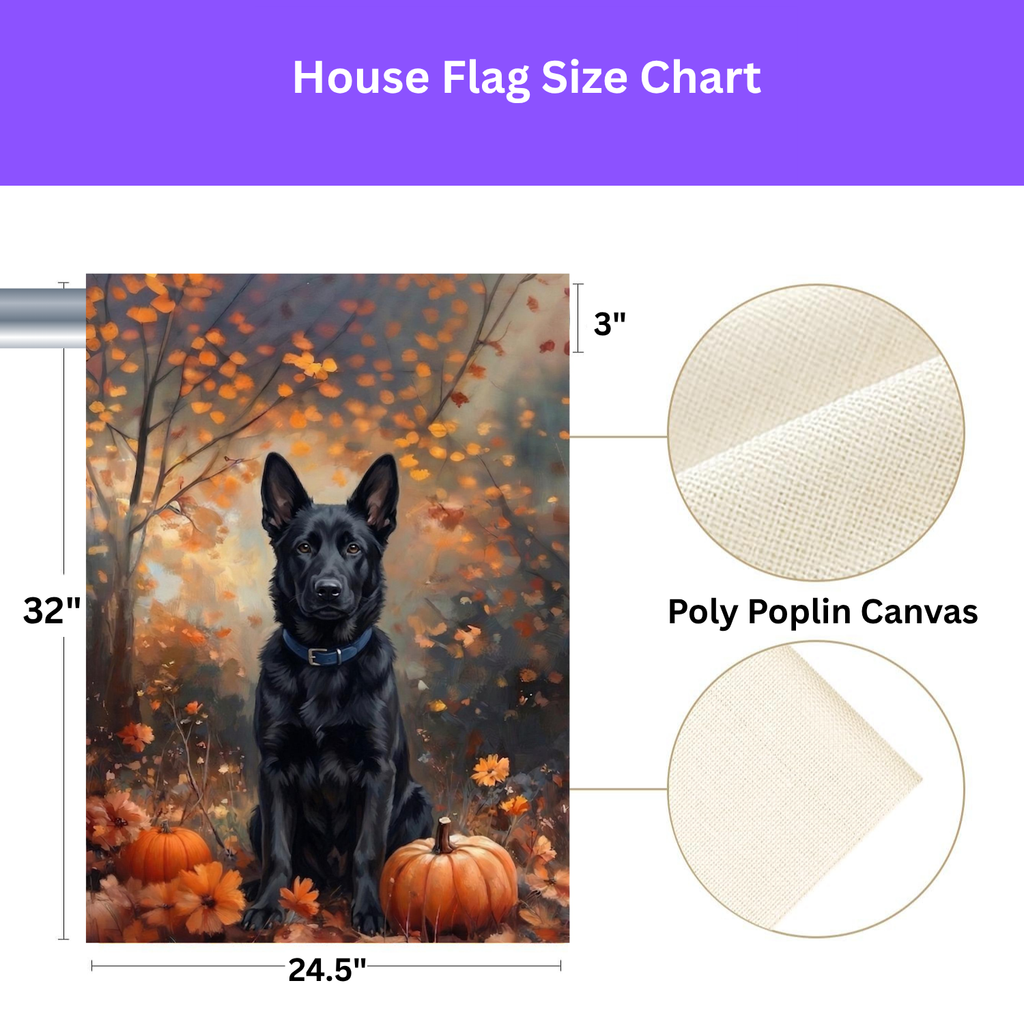 Fall Black German Shepherd Autumn Garden Flag - size comparison - Dragonfire Gardens