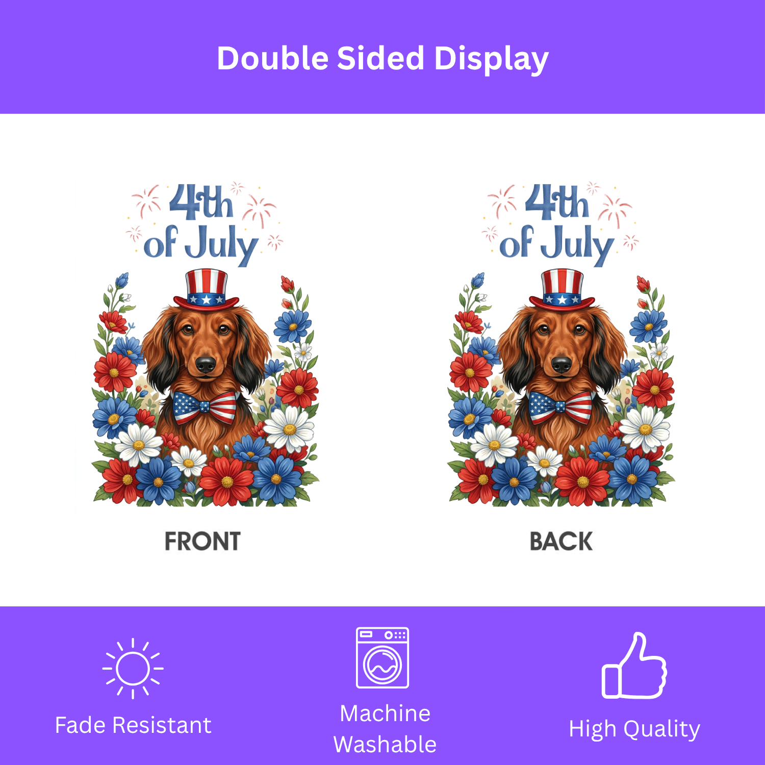4th of July Long-Haired Dachshund Garden Flag - size comparison - Dragonfire Gardens