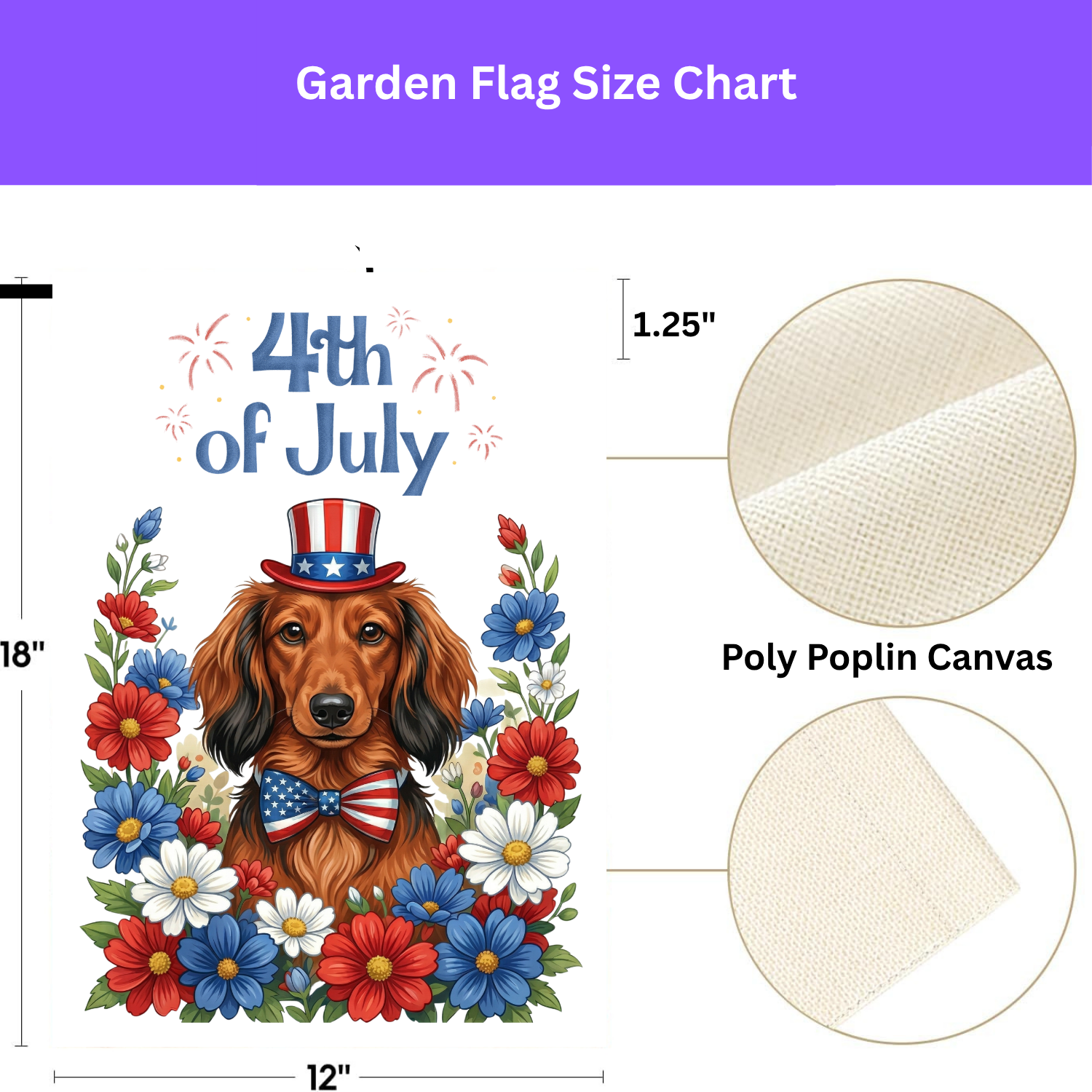 4th of July Long-Haired Dachshund Garden Flag - double-sided design - Dragonfire Gardens