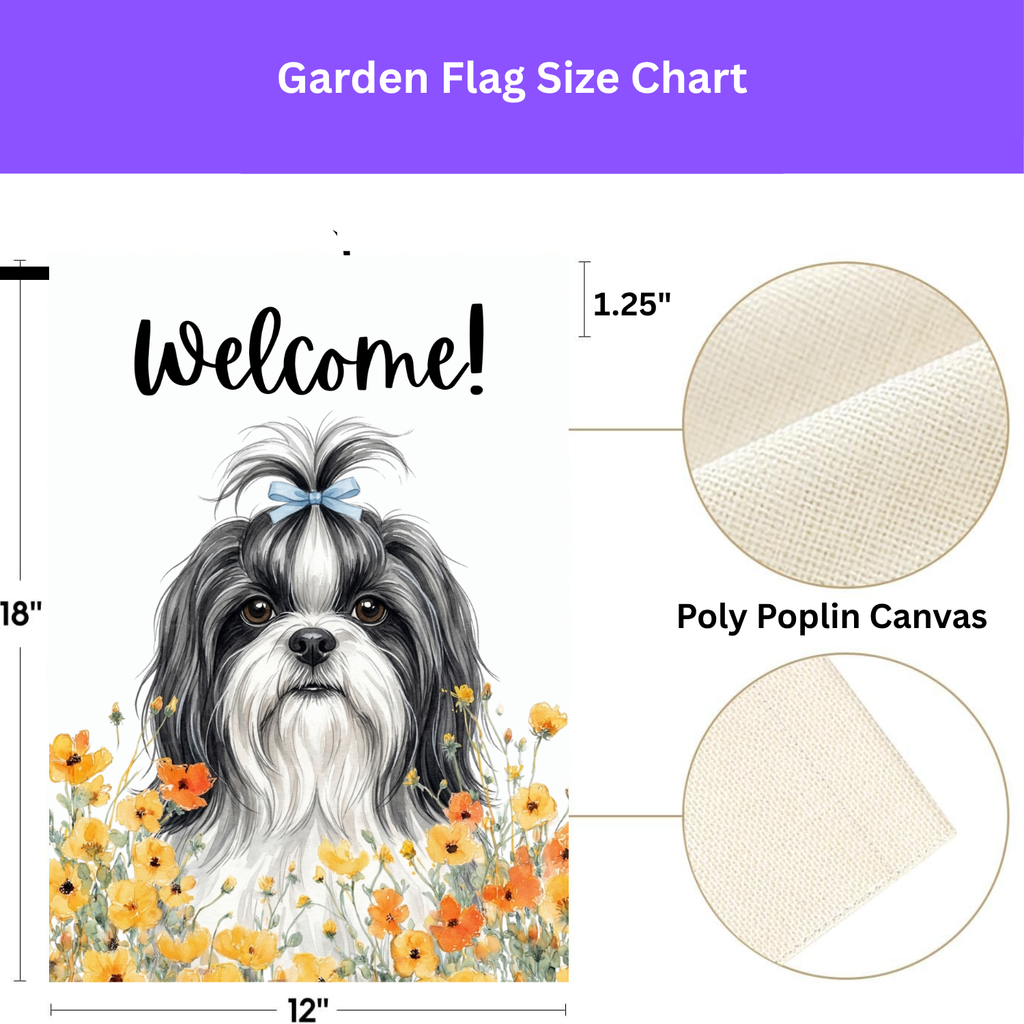 Yellow Poppies Shih Tzu Welcome Garden Flag - double-sided design - Dragonfire Gardens