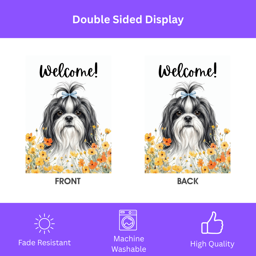 Yellow Poppies Shih Tzu Welcome Garden Flag - yard display - Dragonfire Gardens