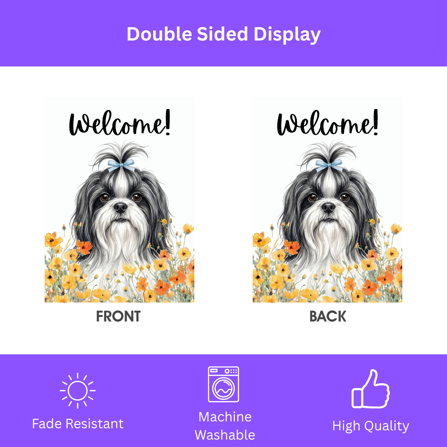 Yellow Poppies Shih Tzu Welcome Garden Flag - yard display - Dragonfire Gardens