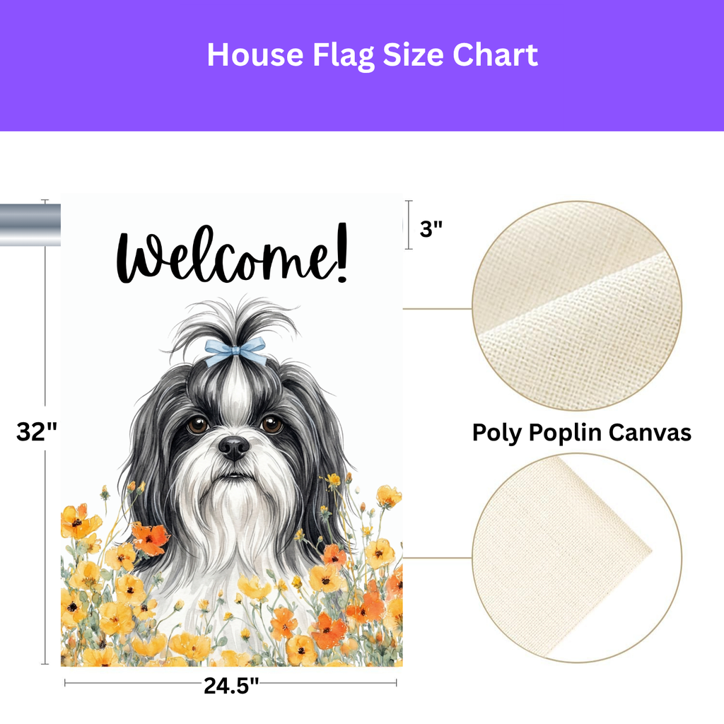 Yellow Poppies Shih Tzu Welcome Garden Flag - porch decor - Dragonfire Gardens