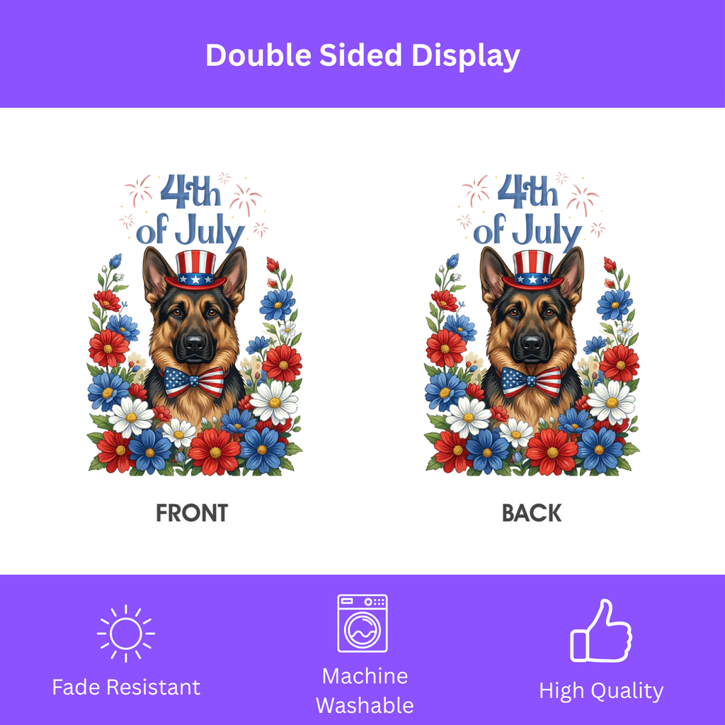 4th of July German Shepherd Garden Flag - porch decor - Dragonfire Gardens