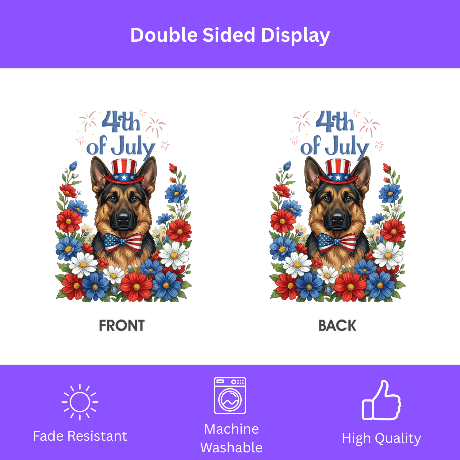 4th of July German Shepherd Garden Flag - porch decor - Dragonfire Gardens