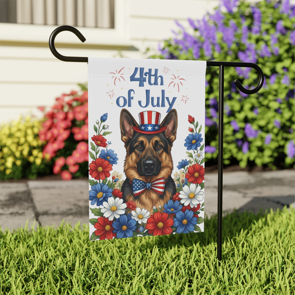 4th of July German Shepherd Garden Flag - close-up detail - Dragonfire Gardens