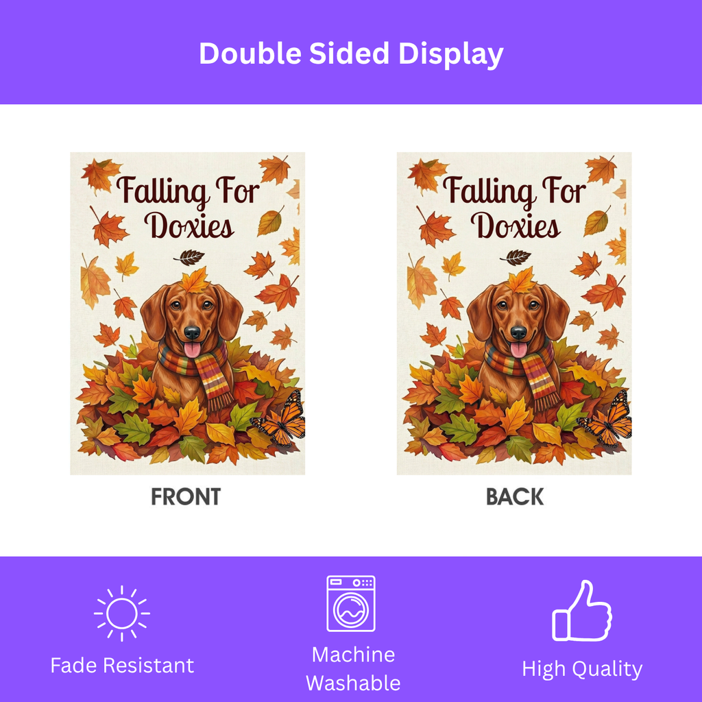 Falling For Doxies Short-Haired Dachshund Garden Flag - porch decor - Dragonfire Gardens