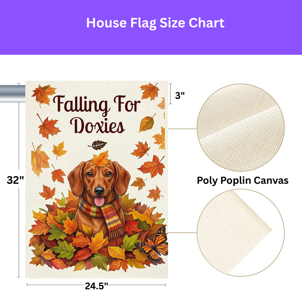 Falling For Doxies Short-Haired Dachshund Garden Flag - size comparison - Dragonfire Gardens