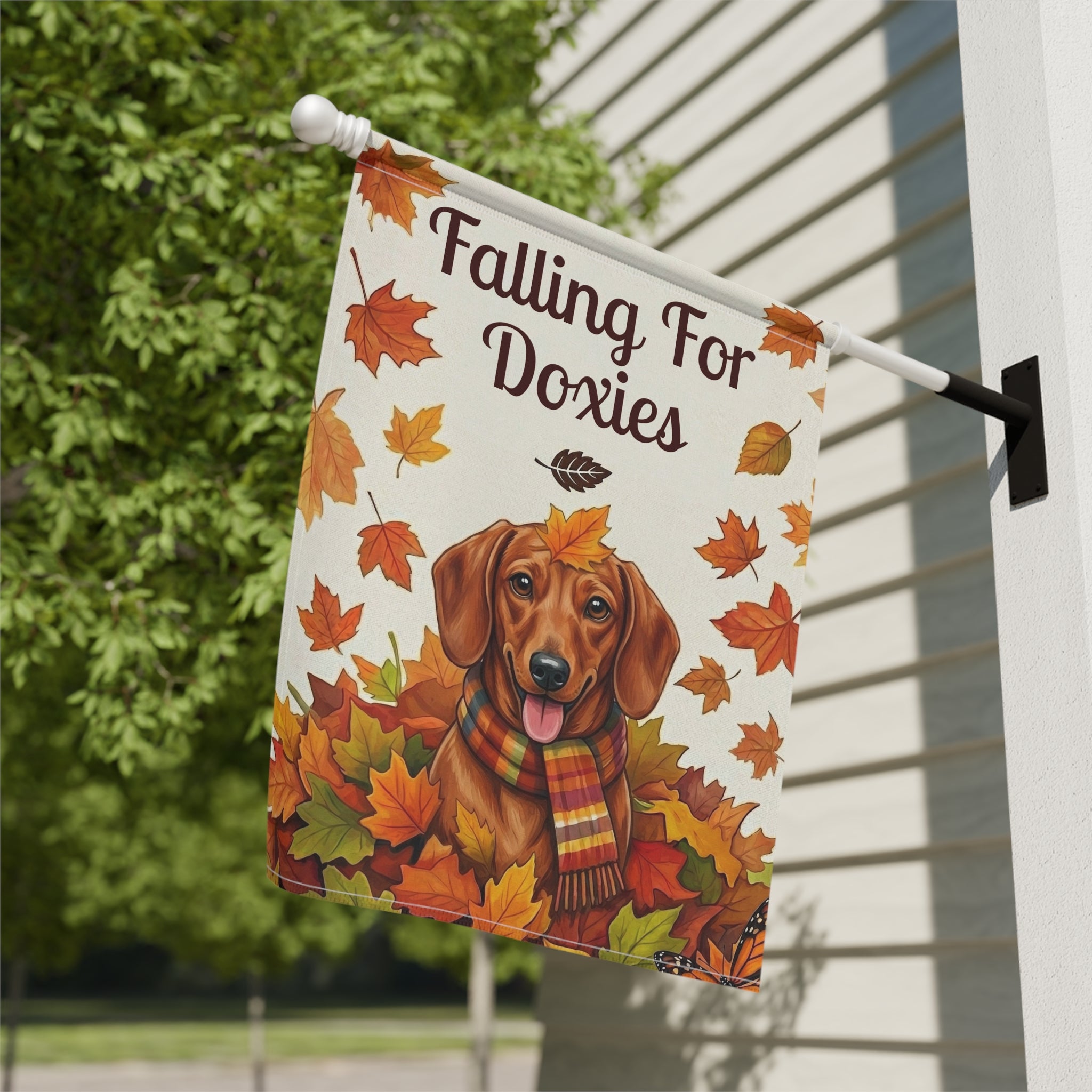 Falling For Doxies Short-Haired Dachshund Garden Flag - yard display - Dragonfire Gardens