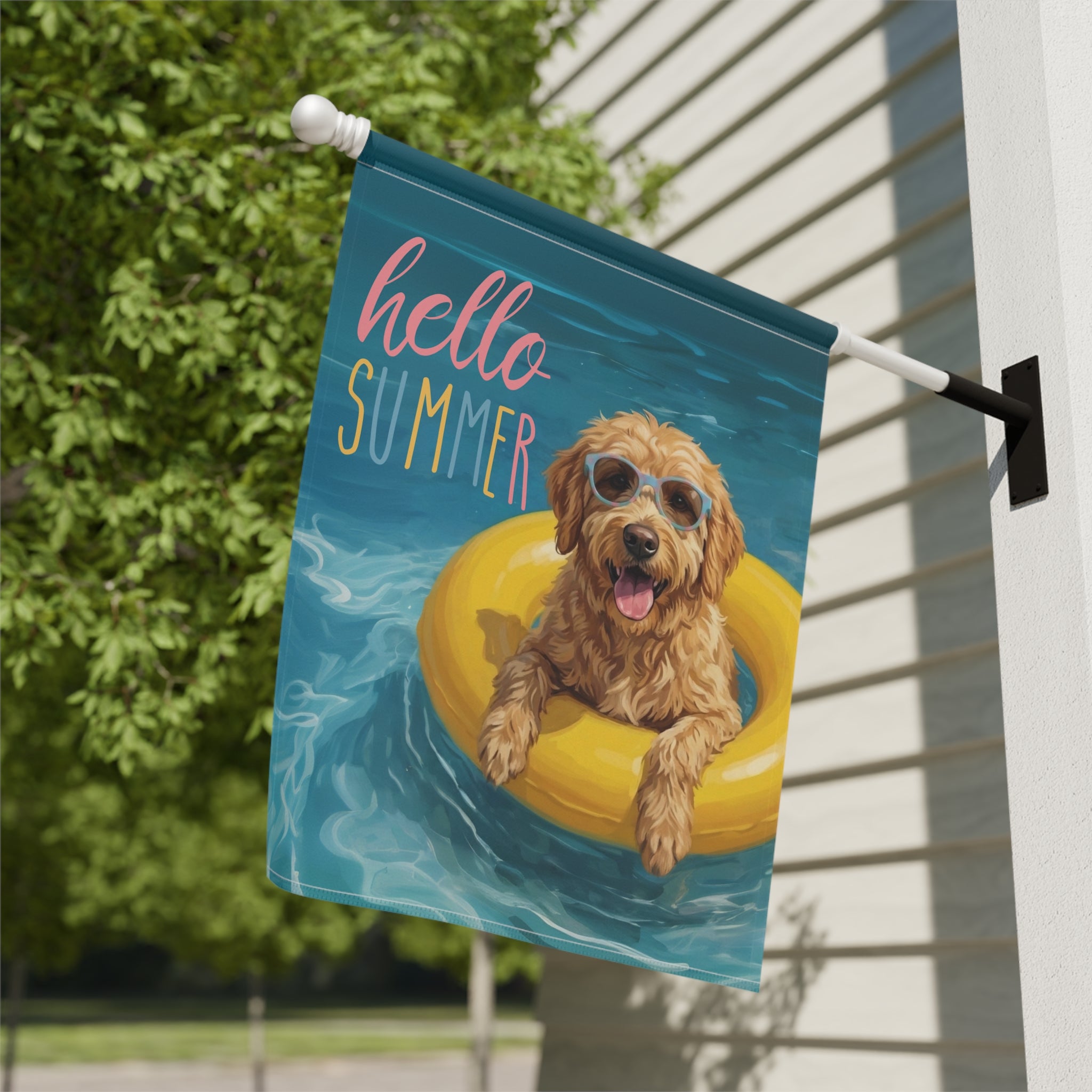 Hello Summer Golden Noodle Garden Flag - yard display - Dragonfire Gardens