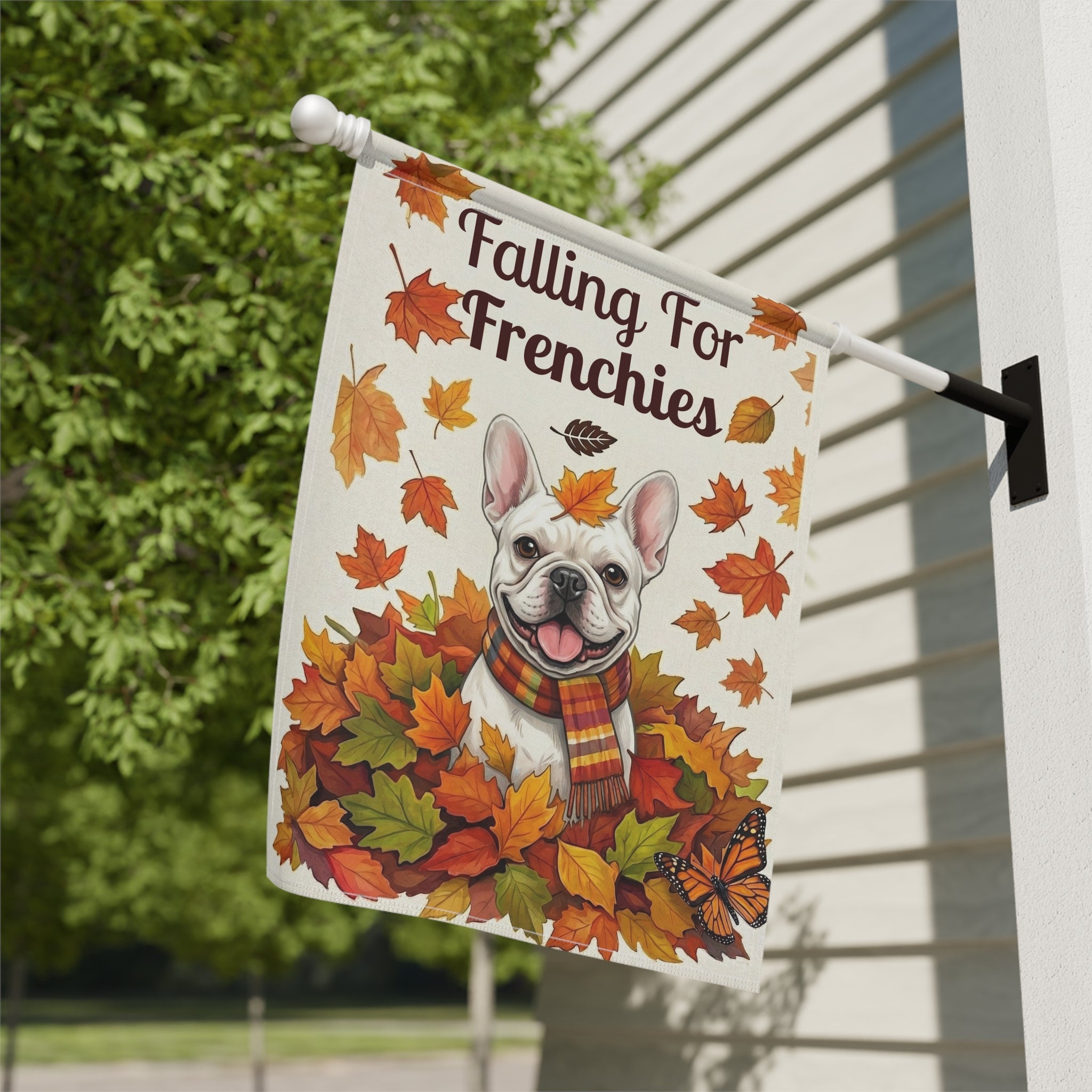 Falling For Frenchies White French Bulldog Garden Flag - yard display - Dragonfire Gardens