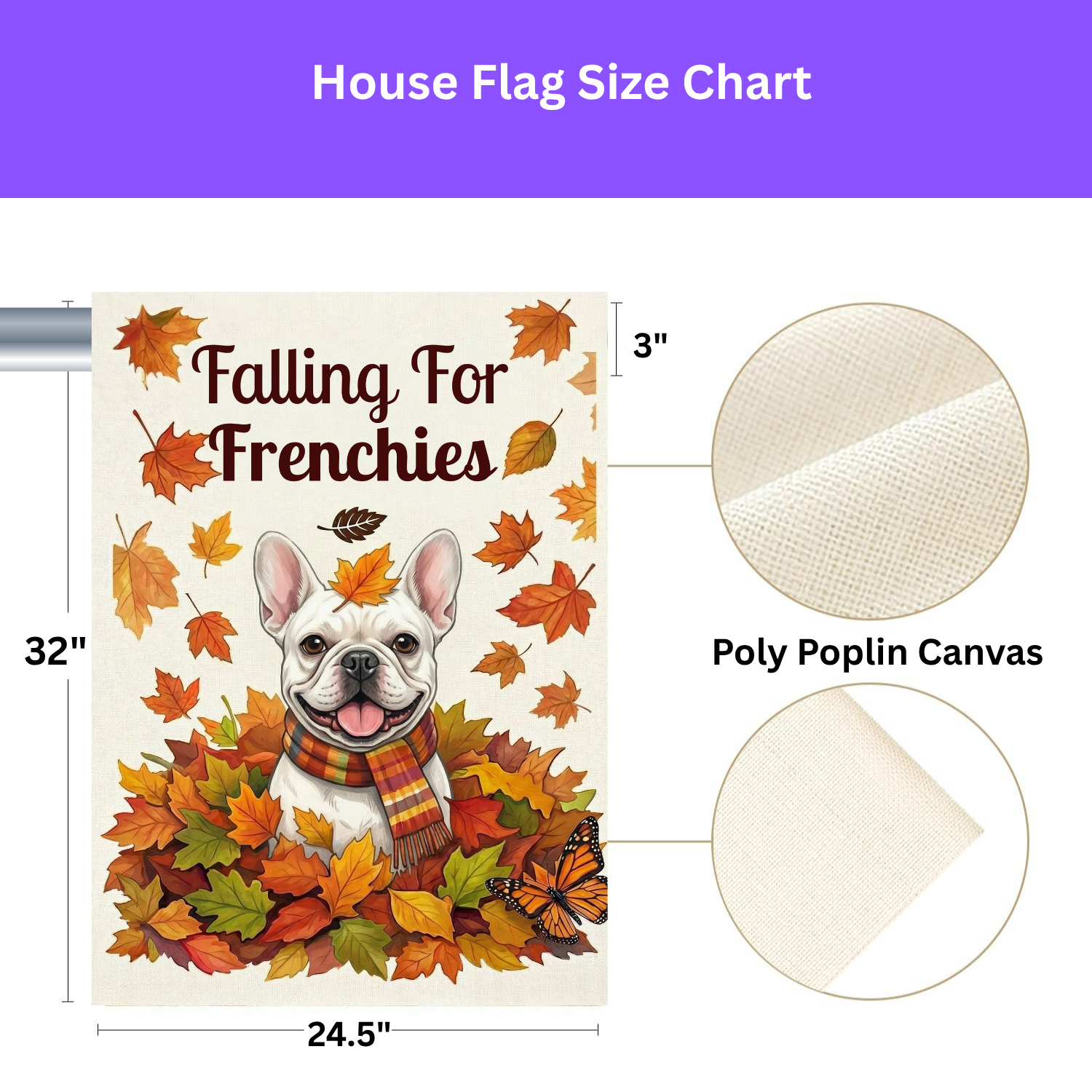Falling For Frenchies White French Bulldog Garden Flag - size comparison - Dragonfire Gardens