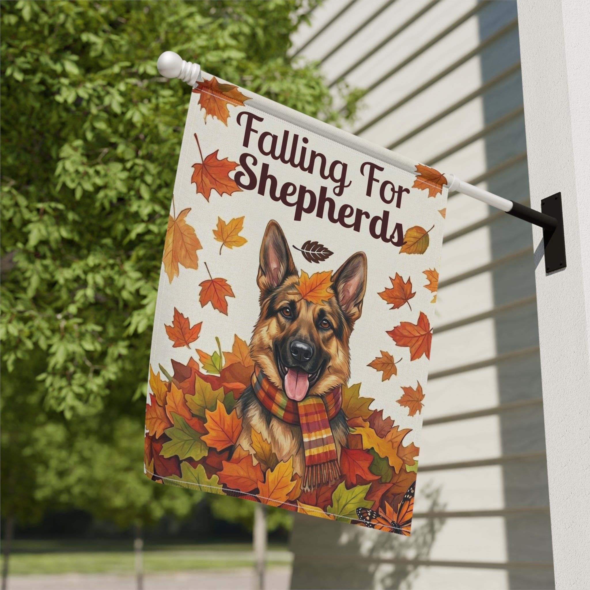 Falling For Shepherds German Shepherd Garden Flag - yard display - Dragonfire Gardens
