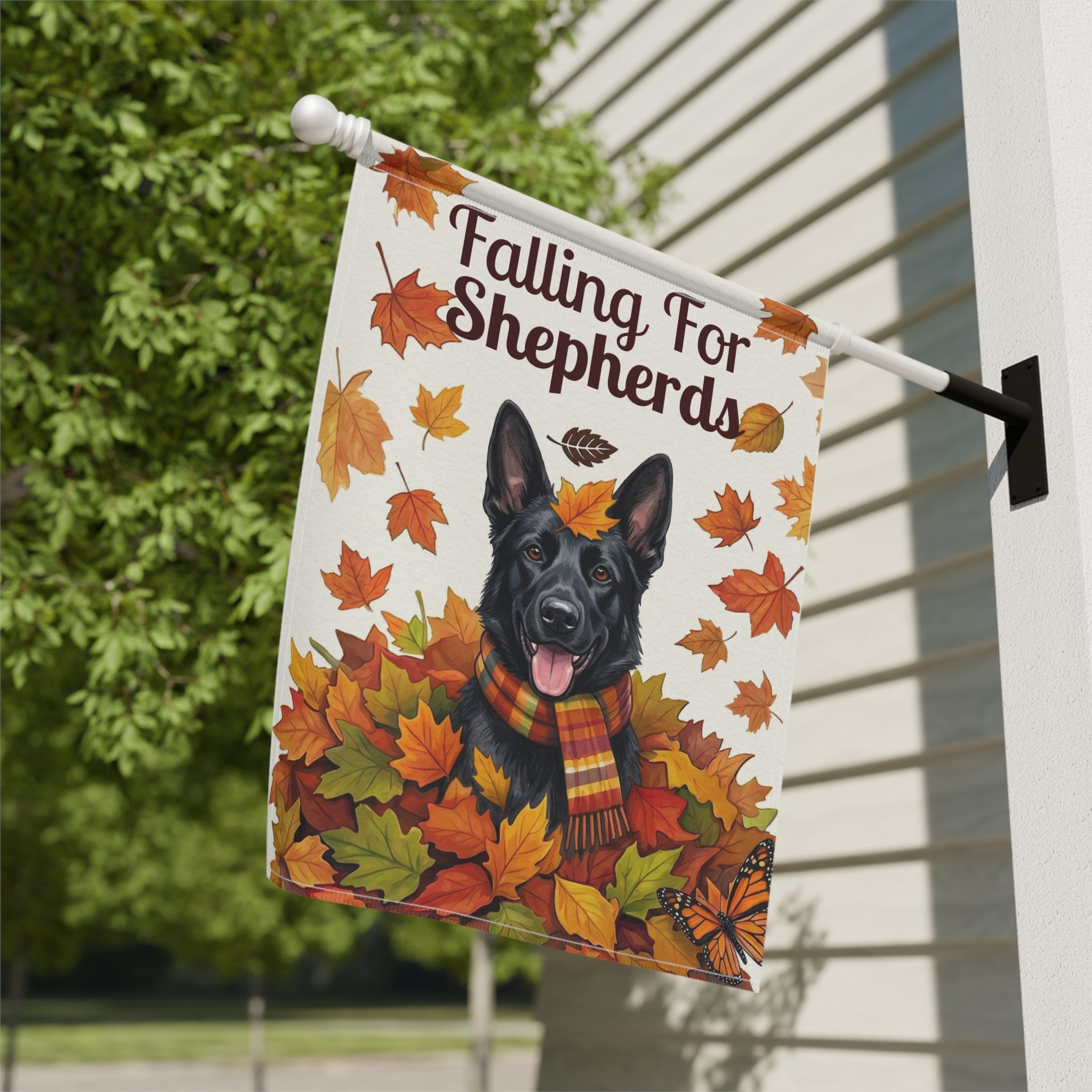 Falling For Shepherds Black German Shepherd Garden Flag - yard display - Dragonfire Gardens